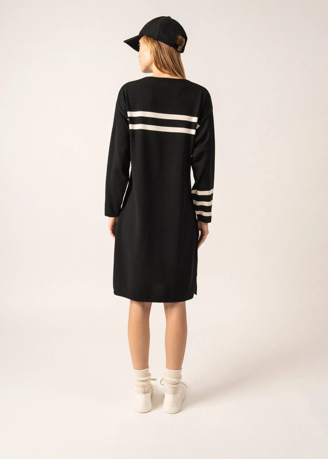 Saint James Dresses & Skirts*Nuage Striped Wool Dress Noir/ecume