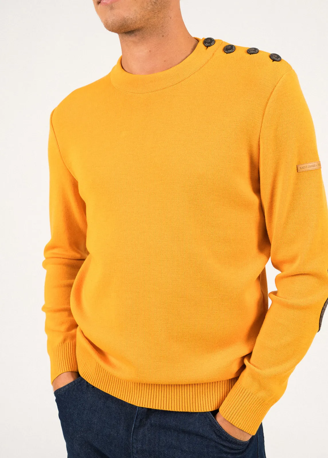 Saint James Sailor Jumpers|Sailor Jumpers*Patrimoine sailor jumper with elbow patches Marine