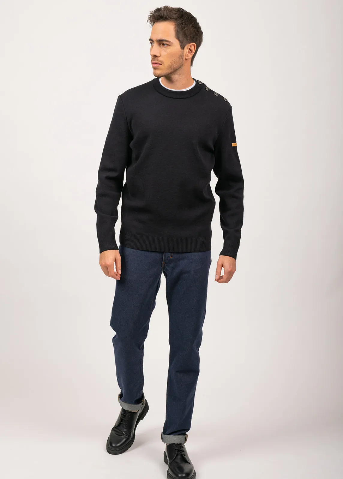 Saint James Sailor Jumpers|Sailor Jumpers*Patrimoine sailor jumper with elbow patches Marine