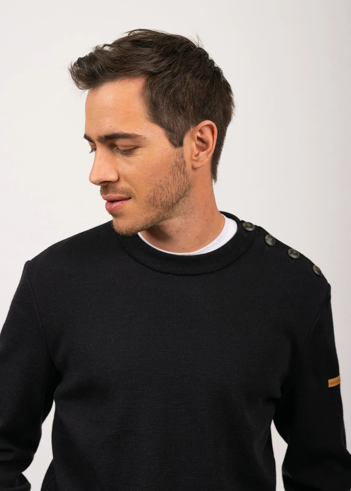 Saint James Sailor Jumpers|Sailor Jumpers*Patrimoine sailor jumper with elbow patches Marine