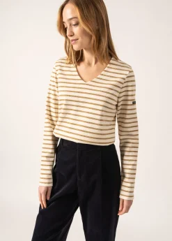 Saint James Sailor Striped Shirts*Puy T-Shirt V-Neck Ecume/or