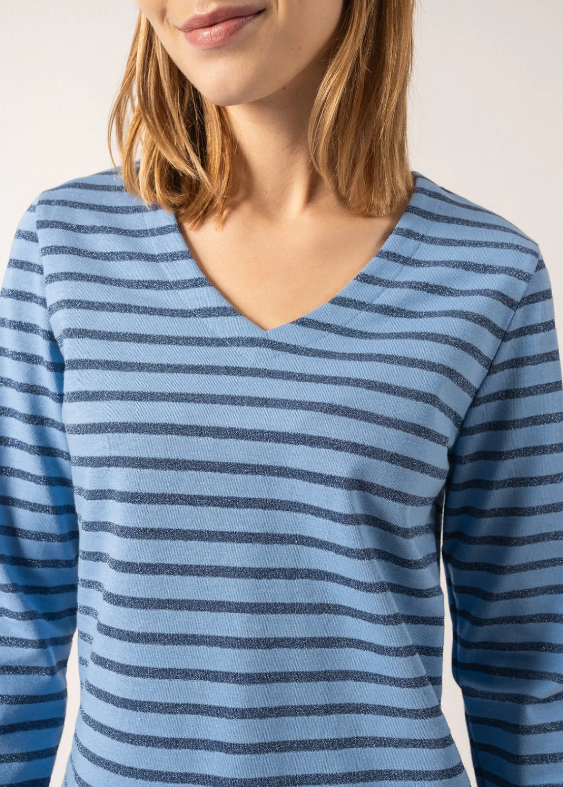 Saint James Sailor Striped Shirts*Puy T-Shirt V-Neck Oxygene/bleu