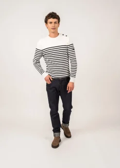 Saint James Sailor Jumpers|Sailor Jumpers*Rochefort striped sailor jumper Ecume/navy