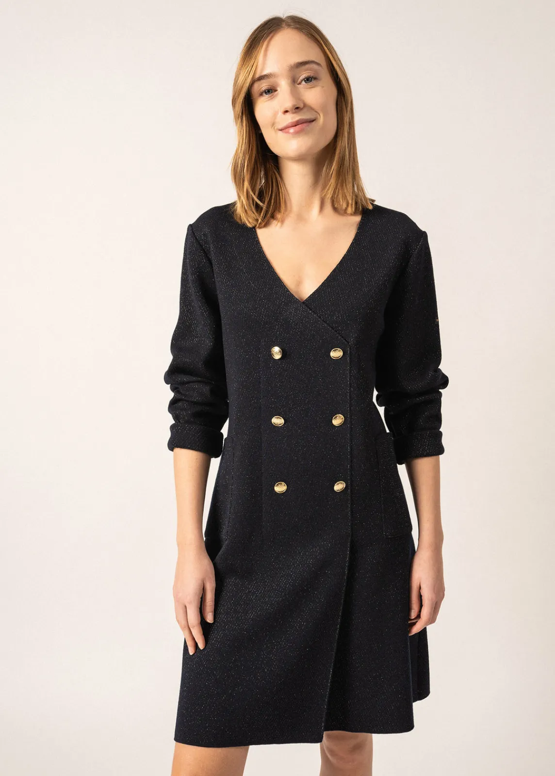 Saint James Dresses & Skirts*Royale Lurex Wool Wrap Dress Navy/champagne