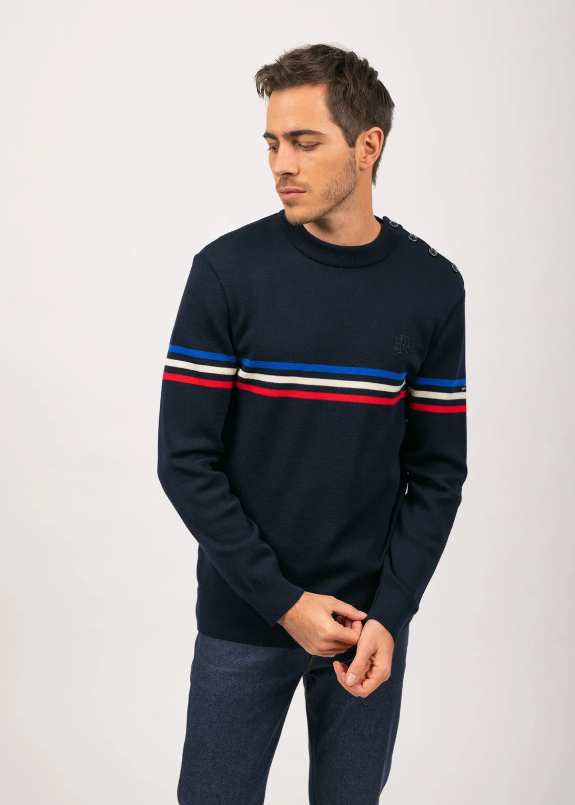 Saint James Sailor Jumpers|Sailor Jumpers*Sailor jumper with tricolour stripes Navy