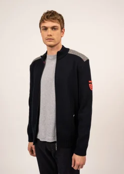 Saint James Jumpers & Cardigans*Serac Arpin zipped jacket in wool and wool cloth Navy
