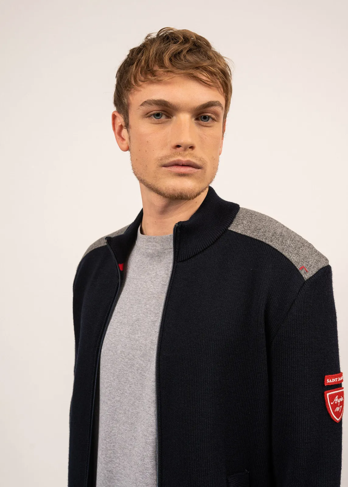 Saint James Jumpers & Cardigans*Serac Arpin zipped jacket in wool and wool cloth Navy