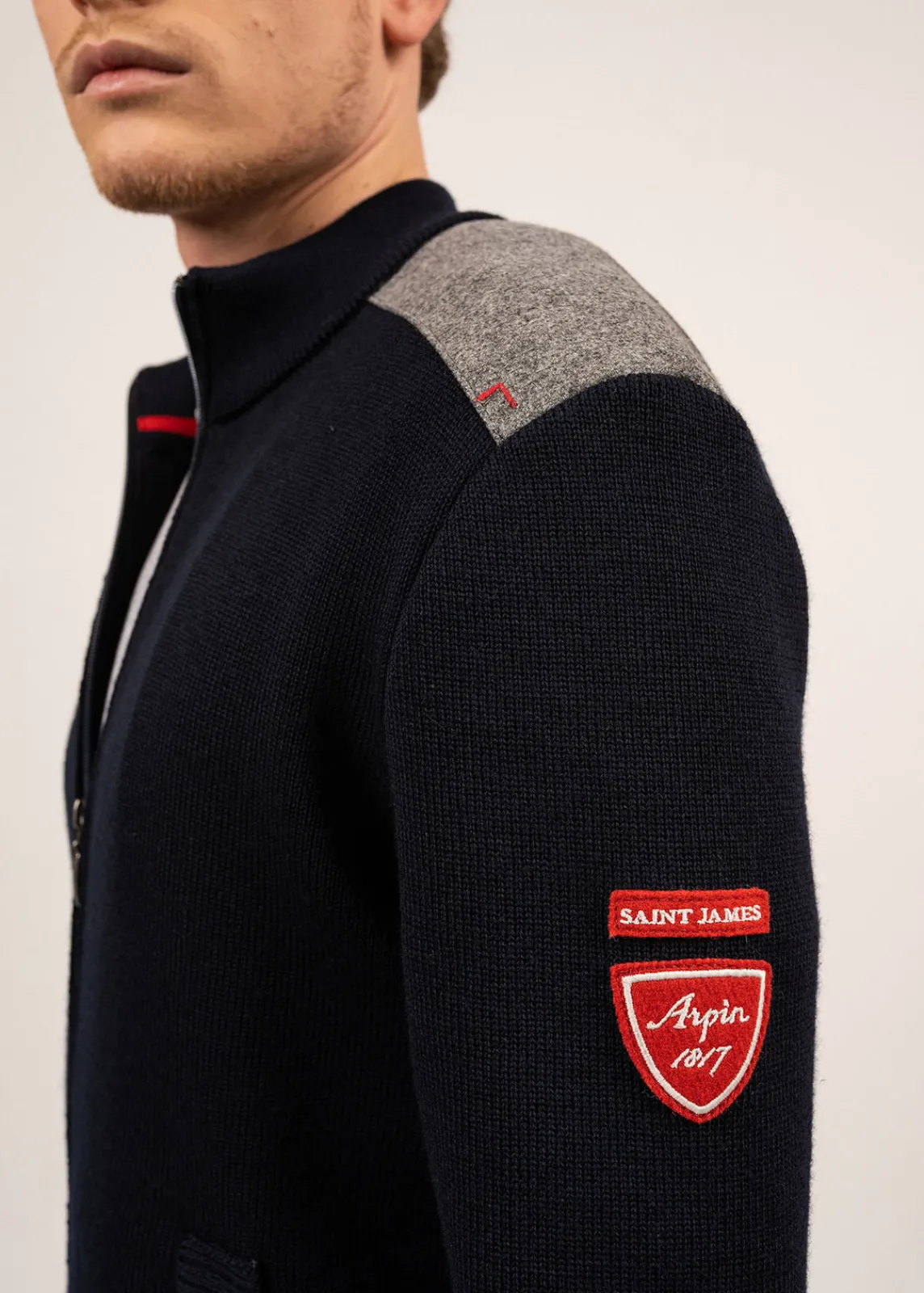 Saint James Jumpers & Cardigans*Serac Arpin zipped jacket in wool and wool cloth Navy