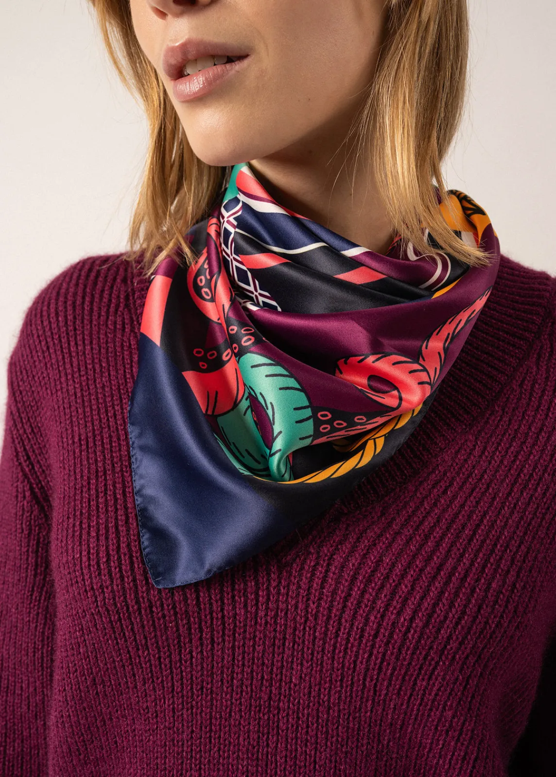 Saint James Accessories*Square Scarf Navy/trefle