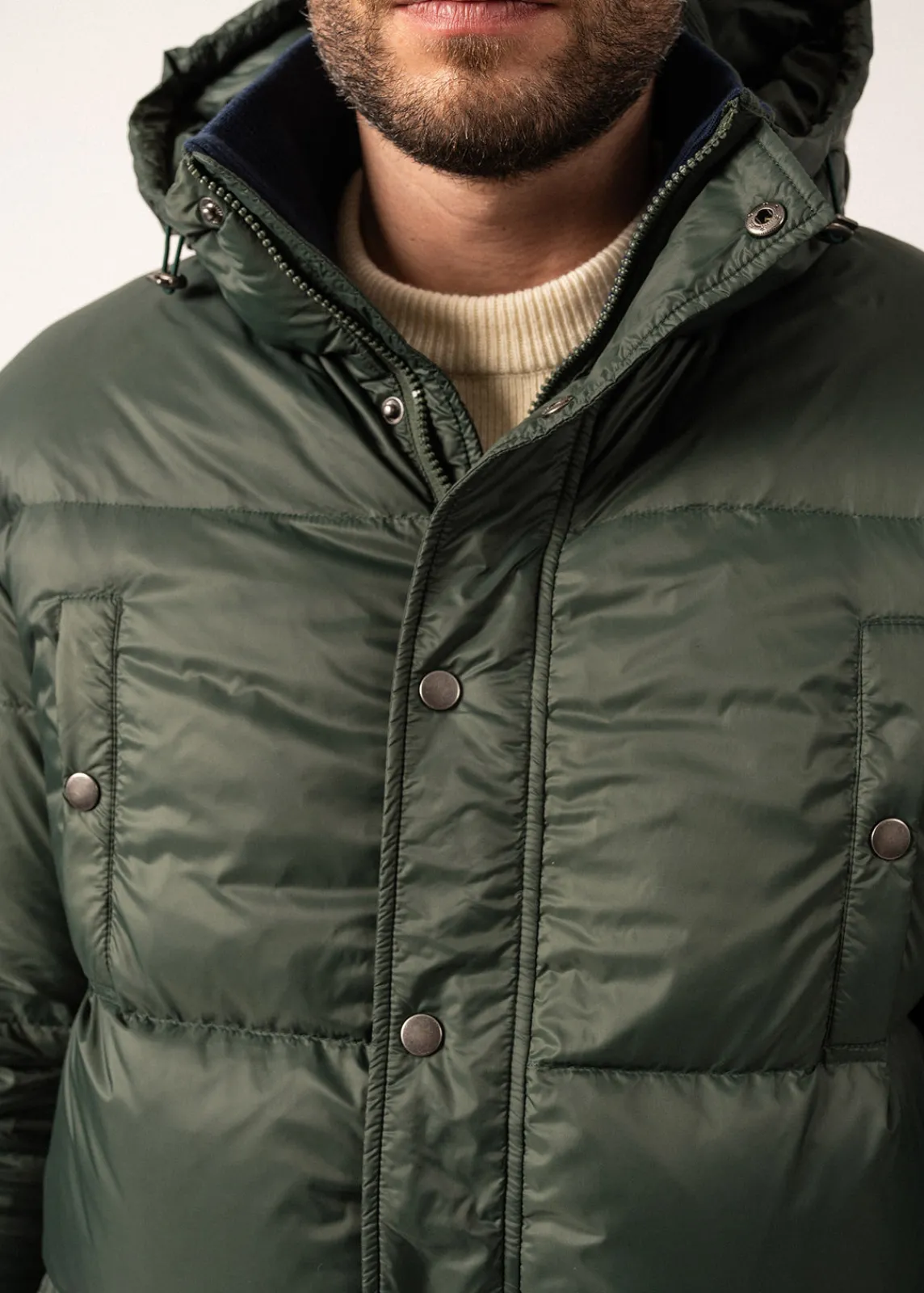 Saint James Coats*St Octave Hooded Down Jacket Vegetal/navy