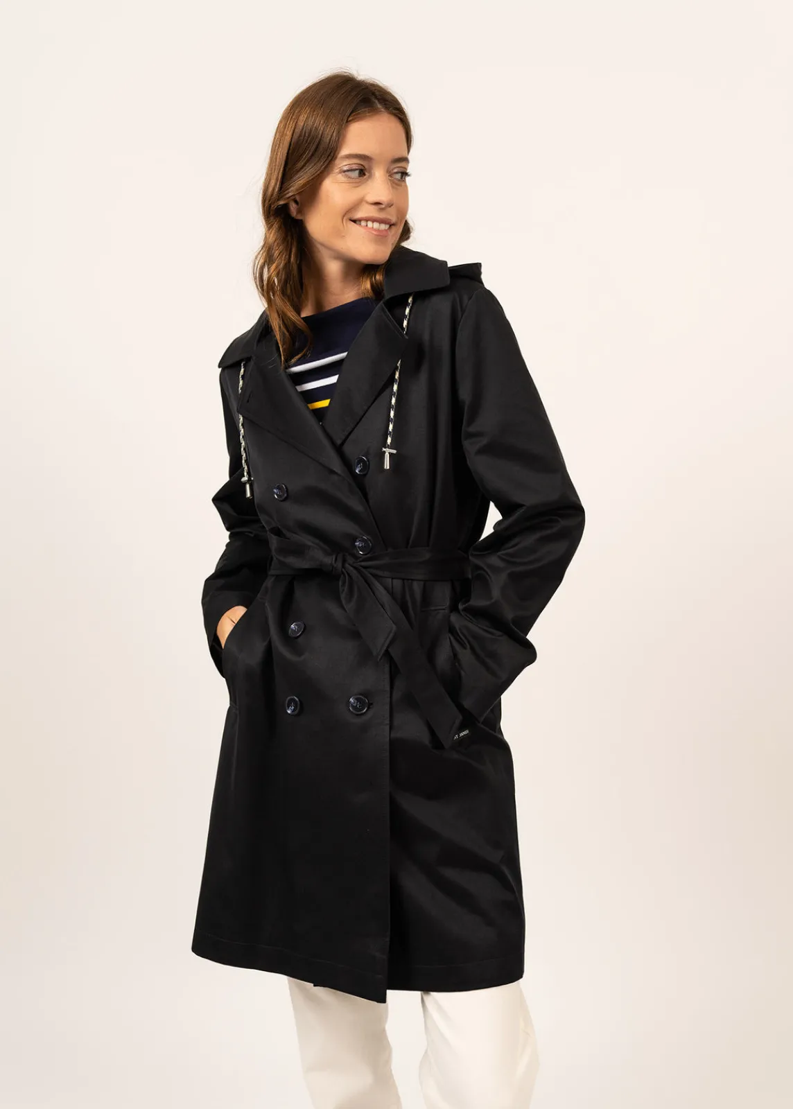 Saint James Coats & Peacoats*Ste Honorine hooded trenchcoat Navy