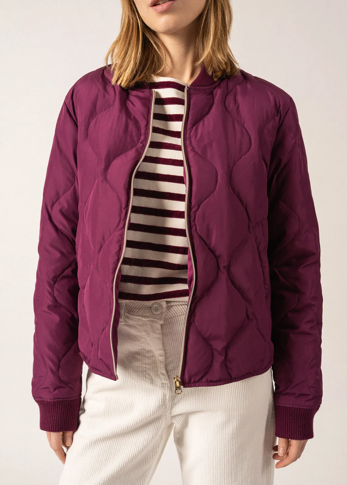 Saint James Jumpers, Cardigans, Jackets*Ste Izia Quilted Jacket Prune