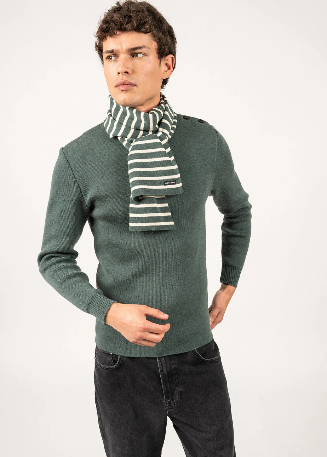 Saint James Accessories*Striped scarf Vegetal/ecru