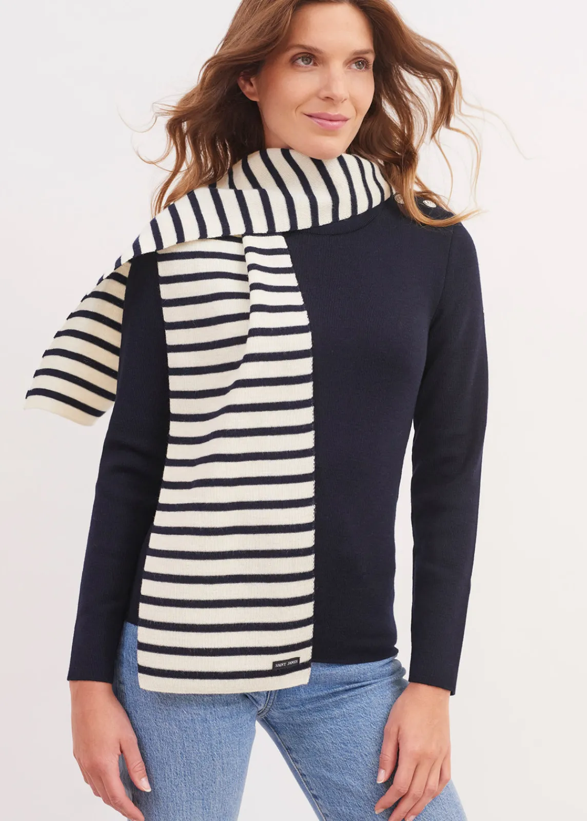 Saint James Accessories*Striped scarf Ecru/marine