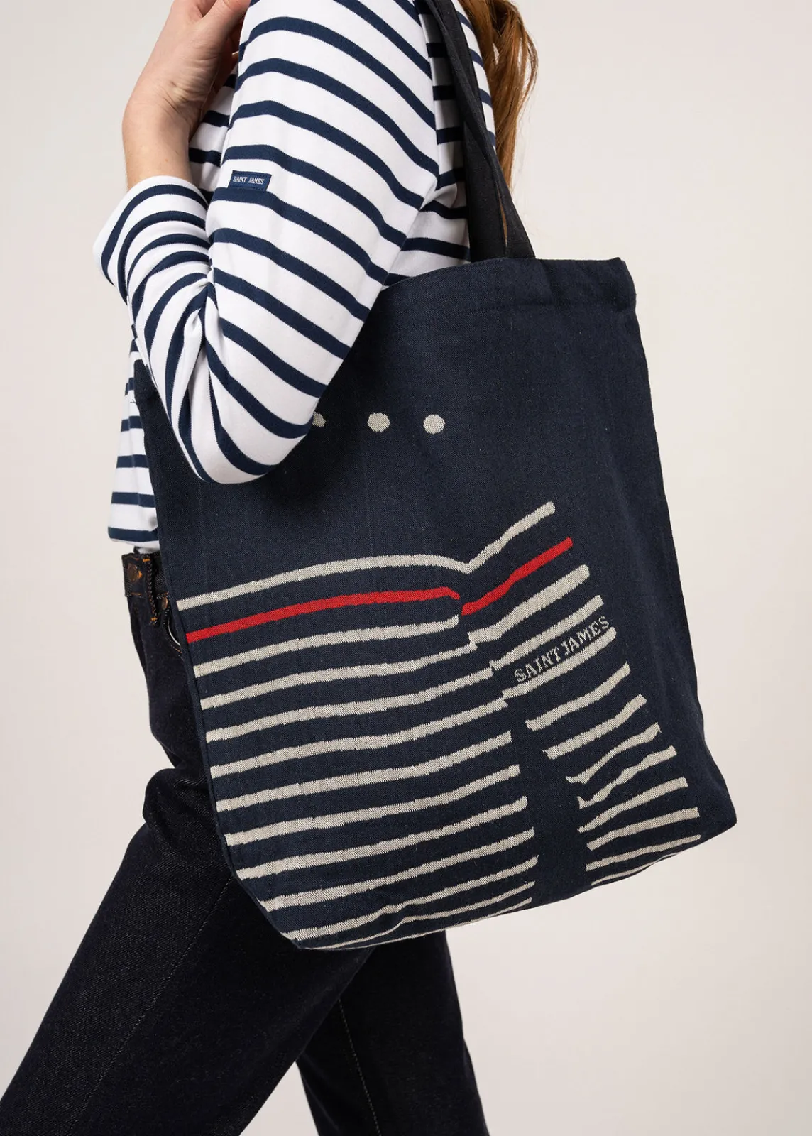 Saint James Accessories|Accessories*Tote bag in recycled cotton Marine/ecru