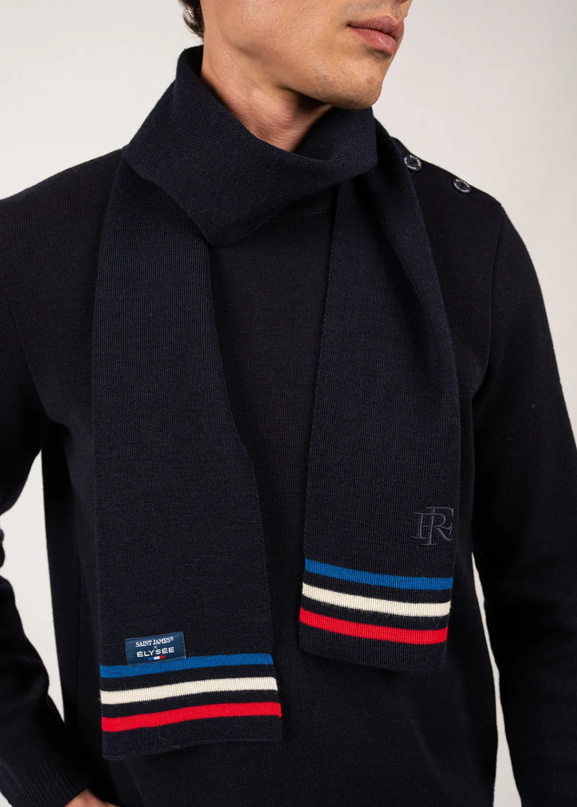 Saint James Scarves*Tricolour wool scarf Marine