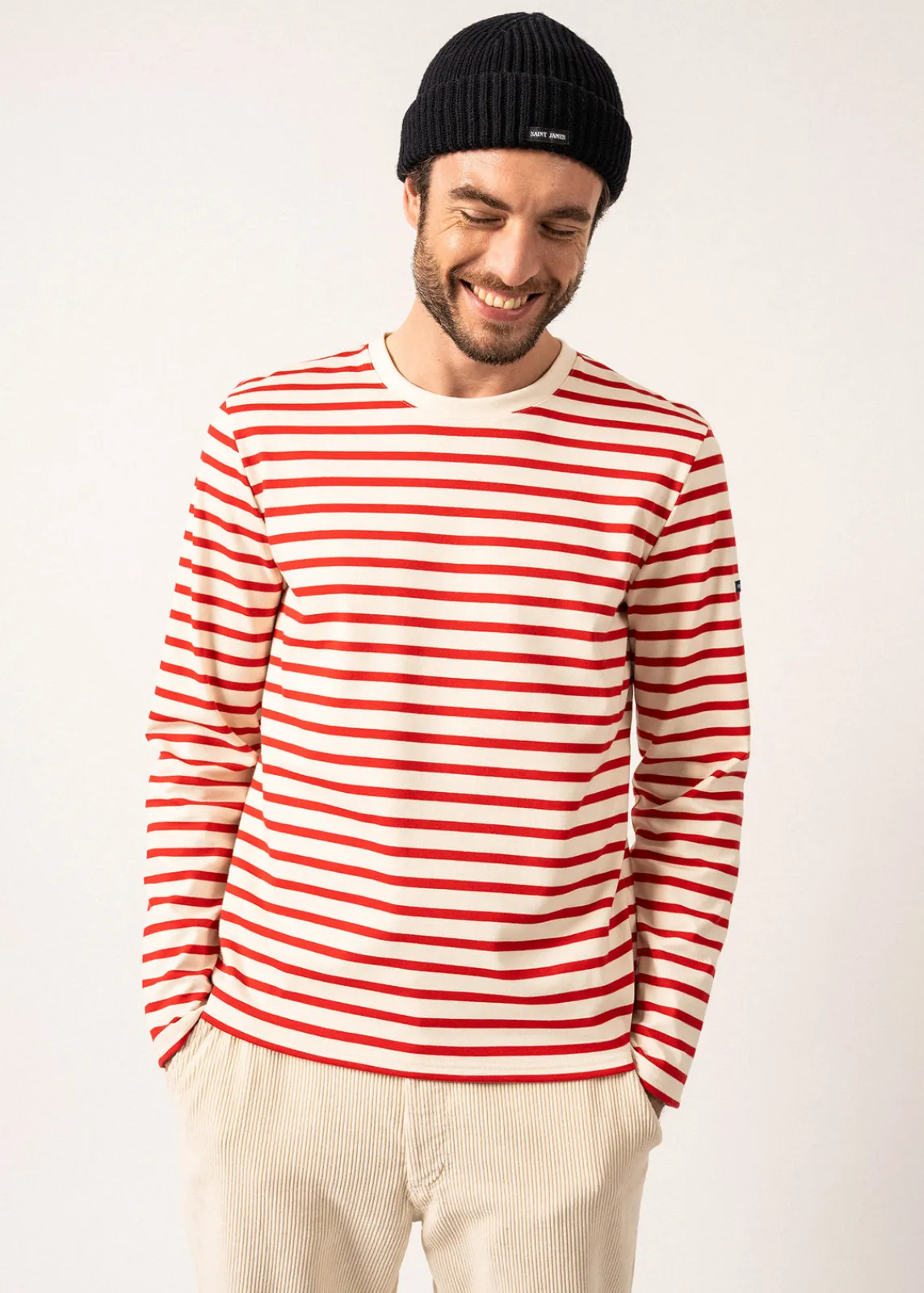Saint James Sailor Striped Shirts|Sailor Striped Shirts*Valognes Round Neck Breton Shirt Ecru/tulipe