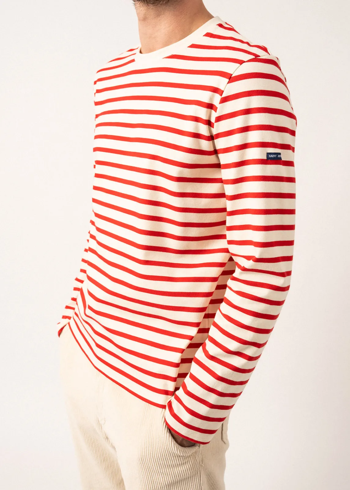 Saint James Sailor Striped Shirts|Sailor Striped Shirts*Valognes Round Neck Breton Shirt Ecru/tulipe