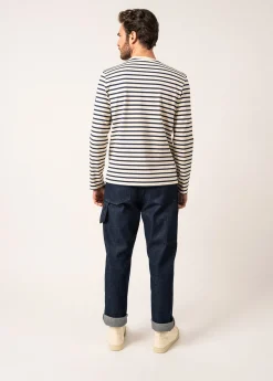 Saint James Sailor Striped Shirts|Sailor Striped Shirts*Valognes Round Neck Breton Shirt Ecru/marine