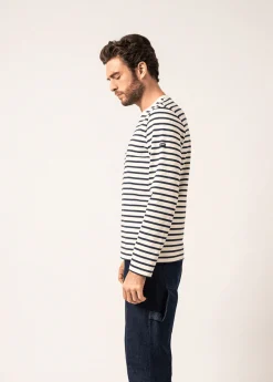 Saint James Sailor Striped Shirts|Sailor Striped Shirts*Valognes Round Neck Breton Shirt Ecru/marine