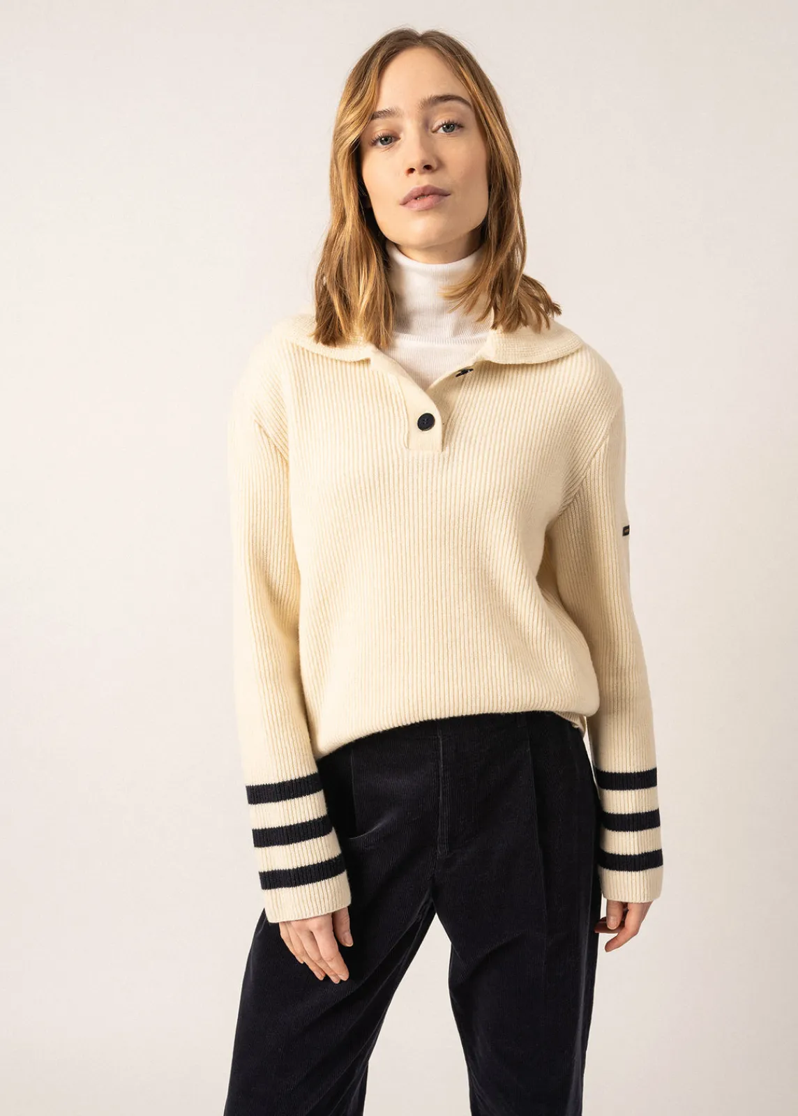 Saint James Jumpers, Cardigans, Jackets*Vanoise Sailor-inspired High Neck Jumper Ecume/navy