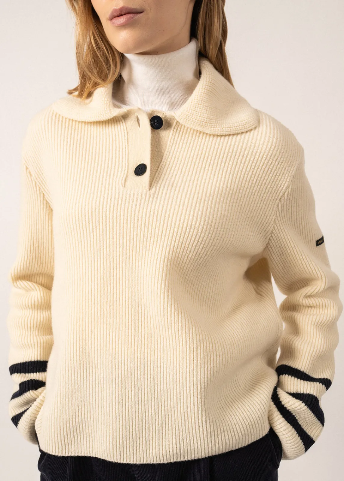 Saint James Jumpers, Cardigans, Jackets*Vanoise Sailor-inspired High Neck Jumper Ecume/navy