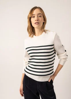 Saint James Sailor Jumpers|Sailor Jumpers*Verdon Striped Sailor-inspired Jumper Blanc/navy/vert