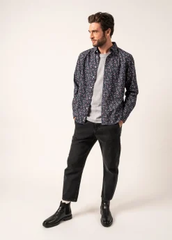 Saint James Shirts*Vinny Floral Patterned Shirt Amiral/prune