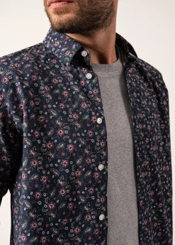 Saint James Shirts*Vinny Floral Patterned Shirt Amiral/prune