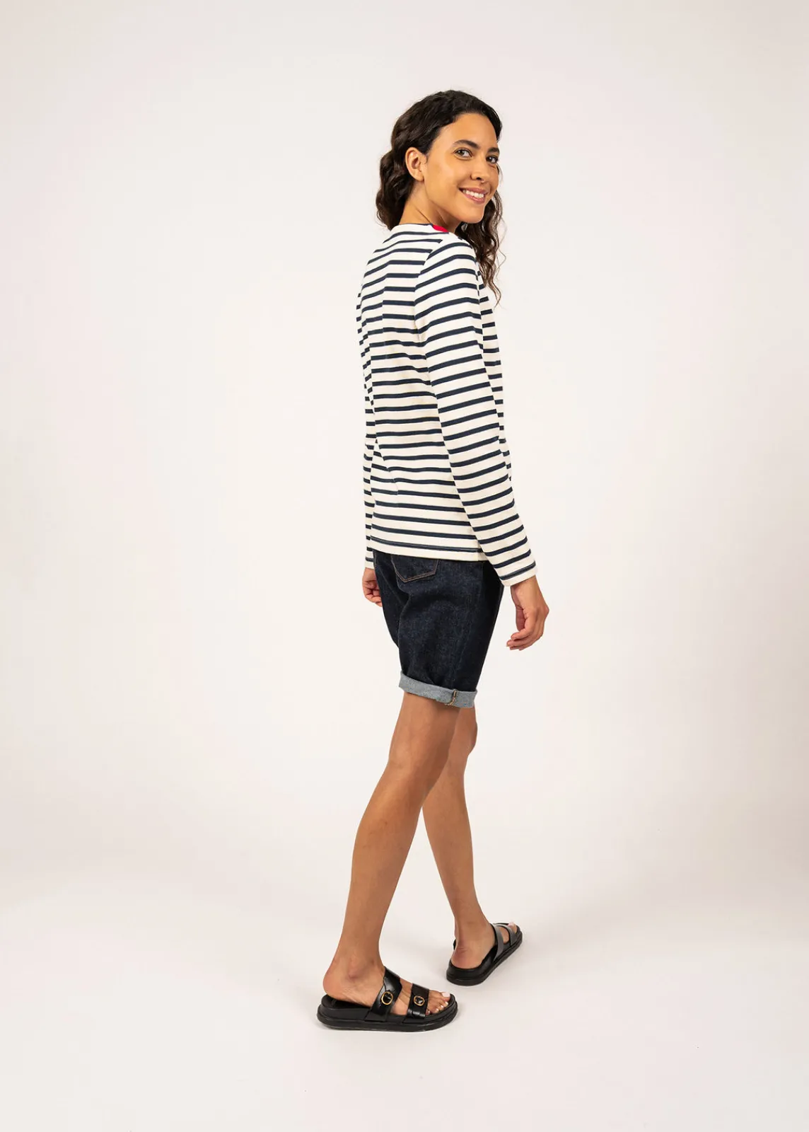 Saint James Sailor Striped Shirts*Vire sailor striped shirt with a contrasting collar Ecru/marine/tulipe