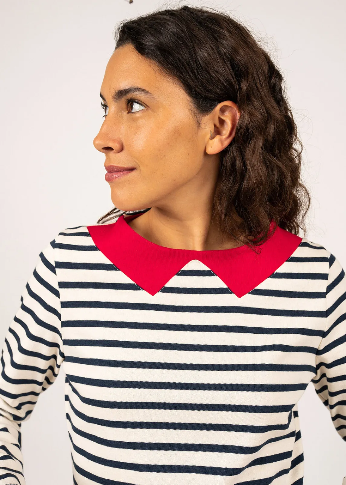 Saint James Sailor Striped Shirts*Vire sailor striped shirt with a contrasting collar Ecru/marine/tulipe