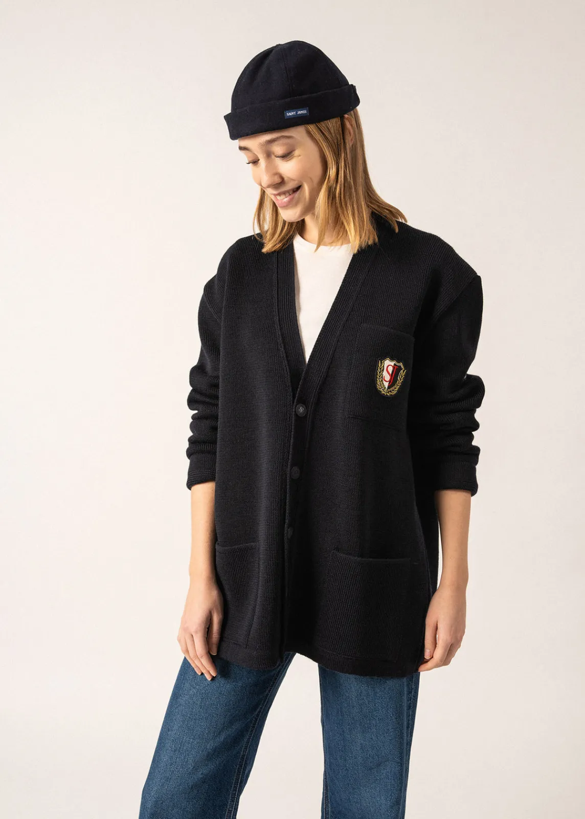 Saint James Jumpers, Cardigans, Jackets*Yachting Réédit Wool Cardigan Navy