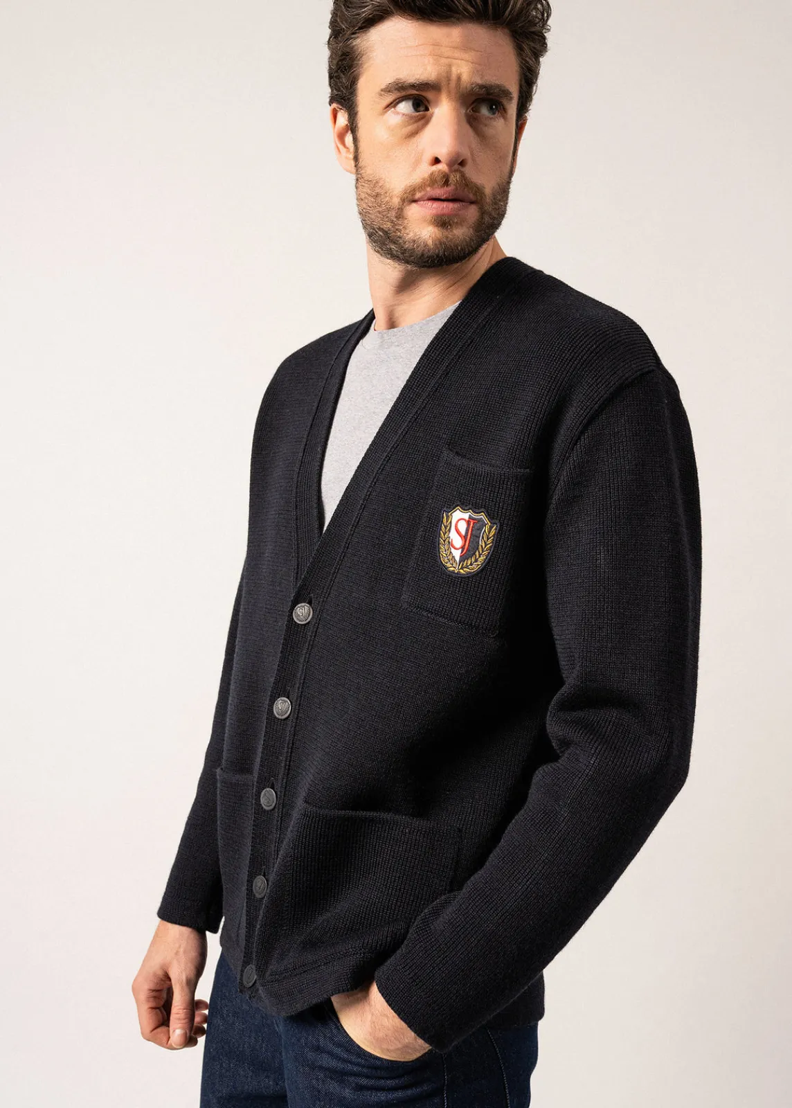 Saint James Jumpers, Cardigans, Jackets*Yachting Réédit Wool Cardigan Navy